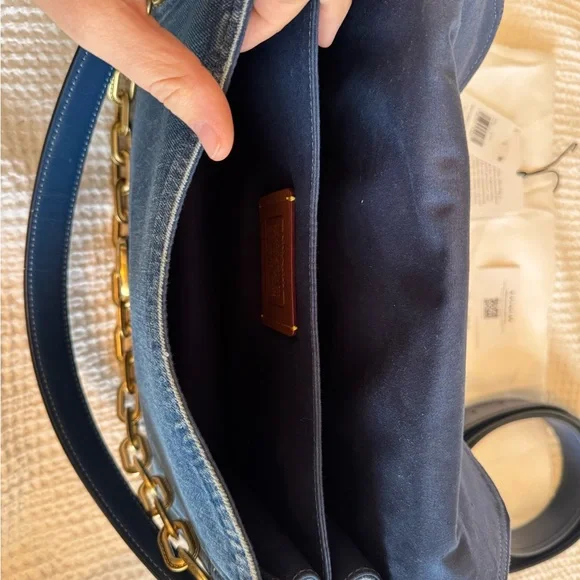 Coach Blue Denim Shoulder Bag with Gold Accents - Picture 6 of 9
